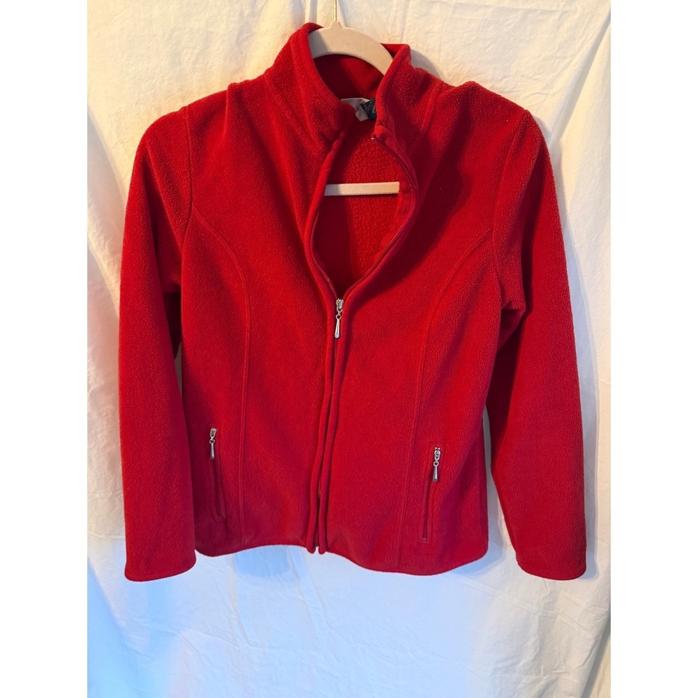 Karen Scott Sport Red Fleece Jacket Full Zip Mock Neck Small Womens Activewear